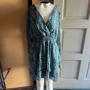 Mimi Chica Teal Floral Long Sleeve Dress